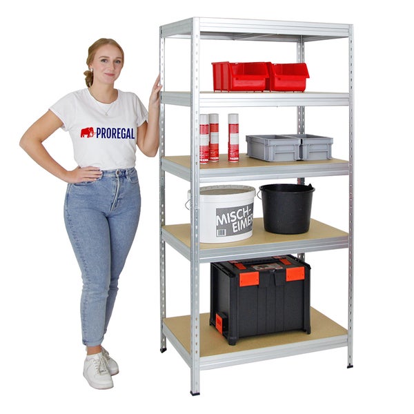 PROREGAL Schwerlastregal Rivet HxBxT 180 x 90 x 60 cm Fachlast 250 kg Innovatives Stecksystem Verzinkt
