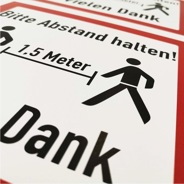 5 Stück Aufkleber für Böden -Bitte Abstand halten 1,5m - Anti Rutsch Folie 22x22cm