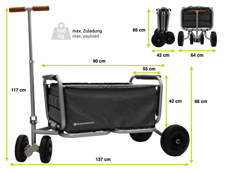 Bollerwagen mit Abmessungen und maximaler Zuladung von 100 kg