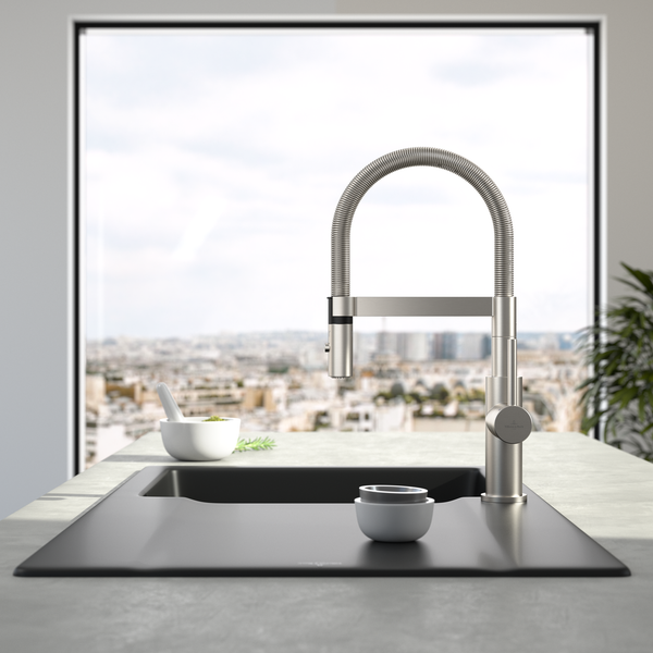 Villeroy & Boch Küchenarmatur Steel Expert Compact, Hochdruck-Armatur, Umschaltfunktion, wassersparend, Edelstahl massiv