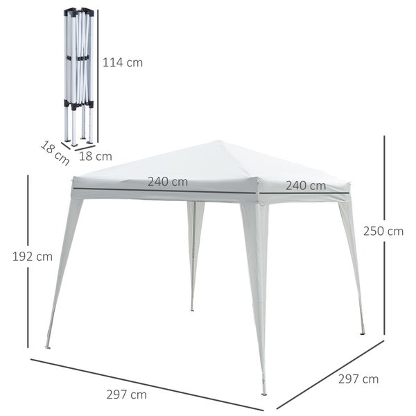 Outsunny Faltpavillon 2,4x2,4m Pavillon Faltzelt mit UV-Schutz, Partyzelt inkl. Tragetasche für Garten, Balkon, Stahl Weiß