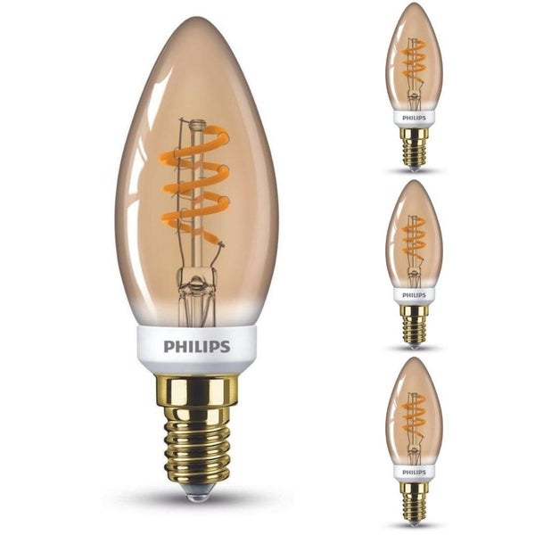 Philips LED Lampe ersetzt 15W, E14 Kerzenform B35, gold, warmweiß, 136 Lumen, dimmbar, 4er Pack
