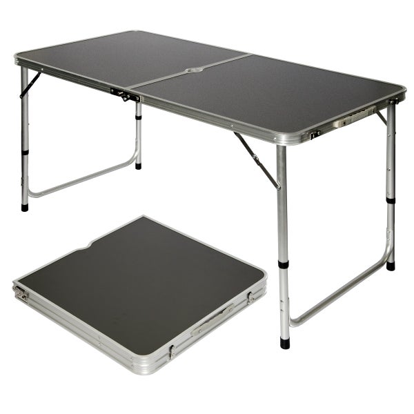 AMANKA klappbarer stabiler Campingtisch 120x60x70cm höhenverstellbar tragbar Kofferformat Aluminium Dunkel Grau