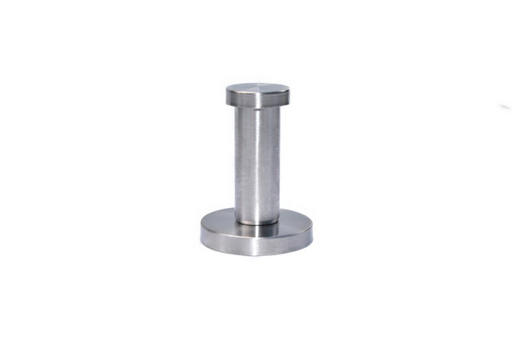 Wandhaken aus gebürstetem Edelstahl mit runder Basis und zylindrischer Form.
