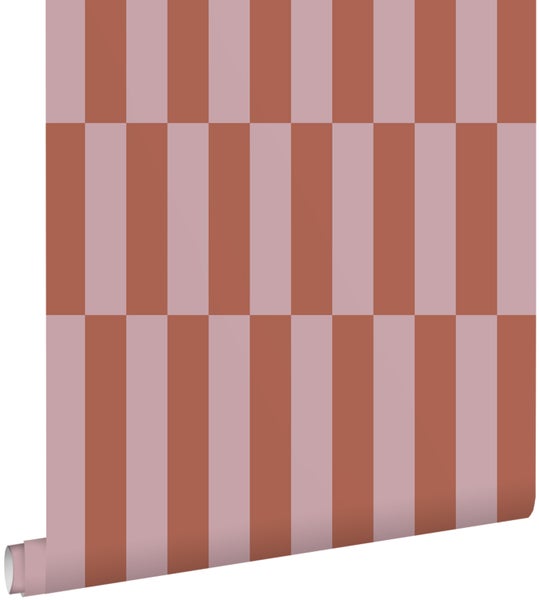 ESTAhome Tapete Streifen Terrakotta und Altrosa - 53 cm x 10.05 m - 131216