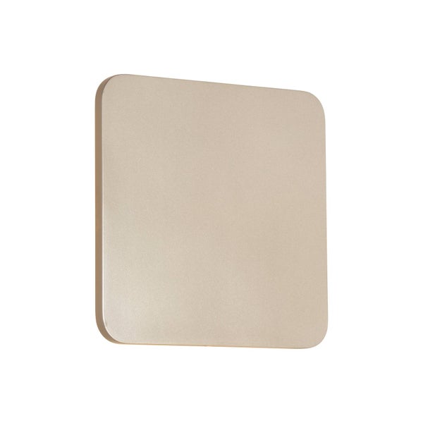 Quadratische LED Wandleuchte mit abgerundeten Ecken und beigefarbenem Metallgehäuse.