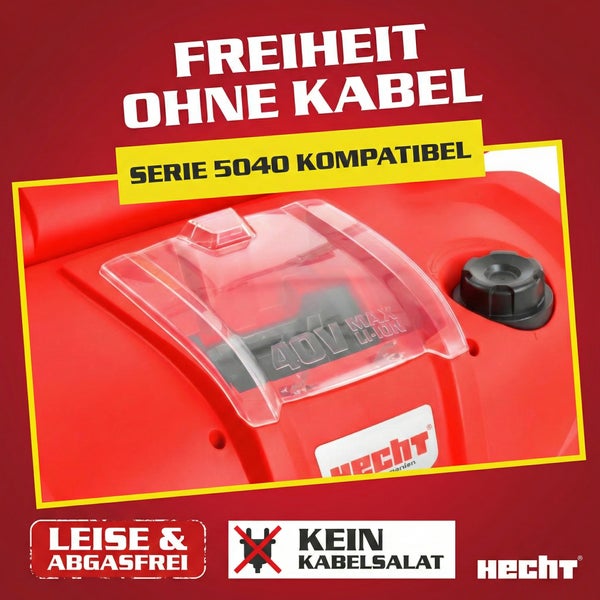 Hecht Gartengerät mit 40 Volt Lithium-Ionen Akku und Hecht Logo