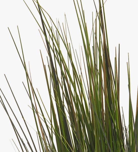 Detailaufnahme von künstlichen Grashalmen in den Farben Grün und Braun zur Dekoration.