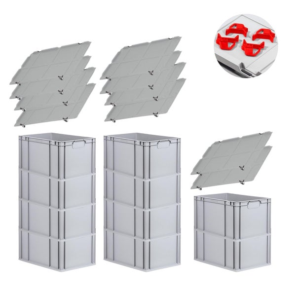 PROREGAL Spar Set 10x Eurobox Nextgen Economy Mit Auflagedeckel & 4x Schiebeschnappverschlüsse Rot Griffe Geschlossen HxBxT 32 x 40 x 60 cm 65 Liter