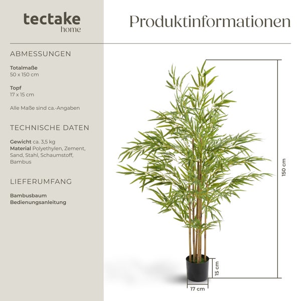 Künstlicher Bambusbaum tectake Bambosa stabiler Kunststoff-Blumentopf verschiedene Größen grün