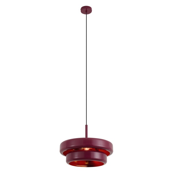 Moderne Pendelleuchte mit zwei ringförmigen Schirmen für eine dekorative Innenbeleuchtung.