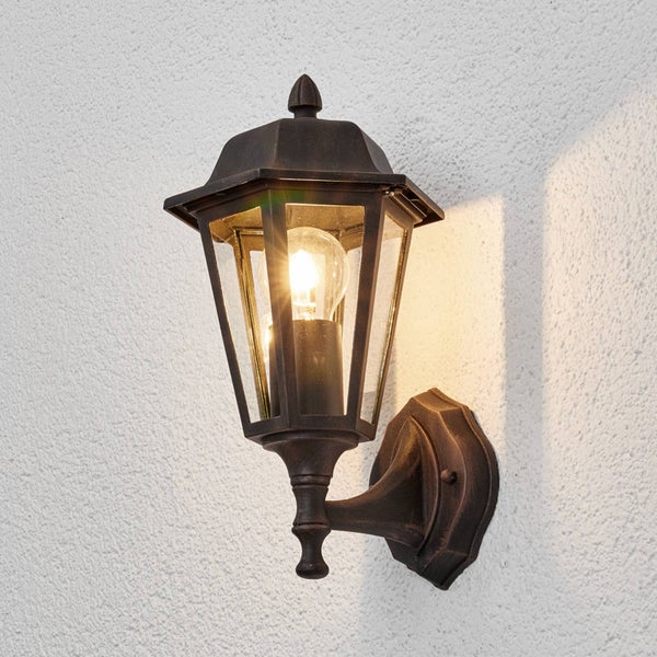 Lindby Wandleuchte außen Lamina (spritzwassergeschützt (Retro, Vintage Antik) in Braun aus Aluminium (1 flammig E27) - Außenwandleuchten Wandlampe Led Außenlampe Outdoor für