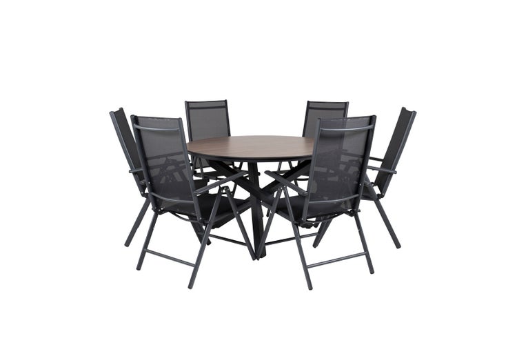 Llama Gartenset Tisch Ø120cm und 6 Stühle Break schwarz, braun. 120 X 120 X 75 cm