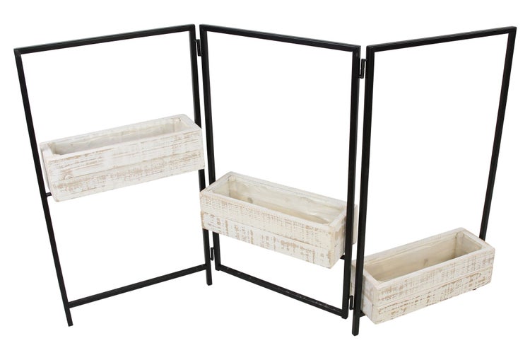 FRANK FLECHTWAREN | Pflanz-Paravent Modern Shabby, METALL, HOLZ, FOLIE, 39 x 13 x70 cm