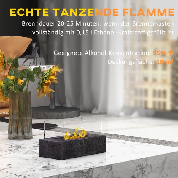 HOMCOM, Ethanol-Kamin, Bio-Ethanol-Brenner, 33L x 16B x 18H cm, Stein, gehärtetes Glas, Grau