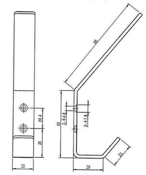 Technische Zeichnung einer Garderobenhakenansicht mit Maßangaben