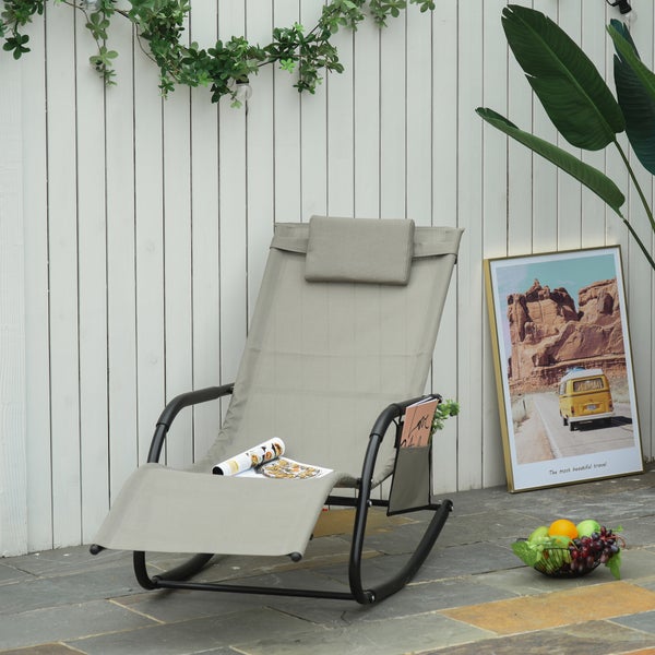 Outsunny Schaukelstuhl, Schwingsessel, 150 x 62 x 88 cm, Metall, Mesh, Schwarz+Hellgrau