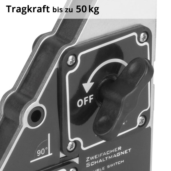 Schweißwinkel mit einer Tragkraft von bis zu 50 kg und Schalter auf Aus-Position