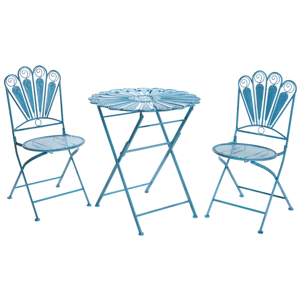 Gartentischgruppe aus Metall mit Klapptisch und zwei Stühlen