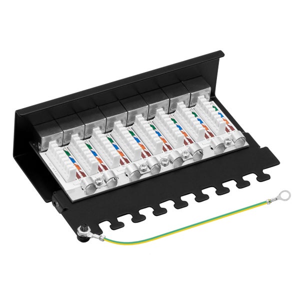 ProfiPatch Cat6a Patchpanel Patchfeld 8 Port Verteilerfeld geschirmt RJ45 Desktop und Wandmontage 1HE schwarz