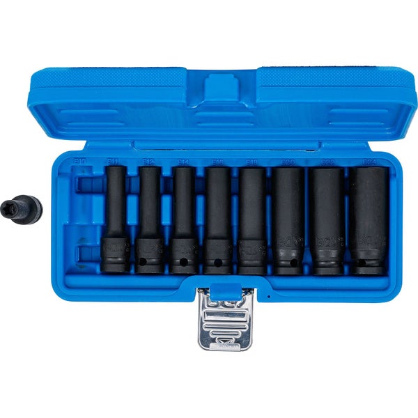 Steckschlüssel-Satz mit Torx-Profil in blauem Koffer