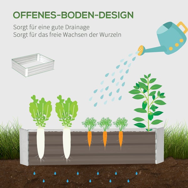 Outsunny Hochbeet aus Stahl, Pflanzbeet Frühbeet Gartenbeet Blumenkasten stapelbar, Pflanzkasten Gemüsebeet 120x90x30cm für Garten Balkon, Pflanzkübel für Blumen, Pflanzen, Gemüse