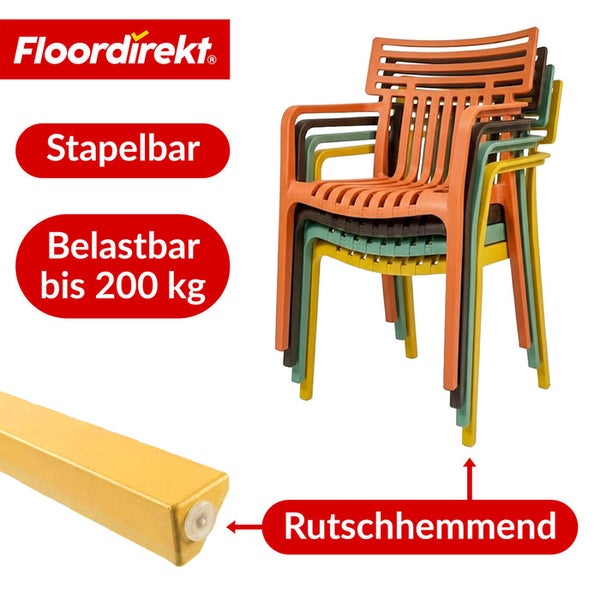Stapelbare Gartenstühle aus Kunststoff, belastbar bis 200 kg, rutschhemmende Füße, Floor direkt Logo