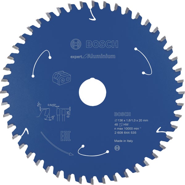 Bosch Kreissägeblatt Expert for Aluminium für Akku-Handkreissägen 136 x 1,6 / 1 x 20 48 Zähne - 2608644535