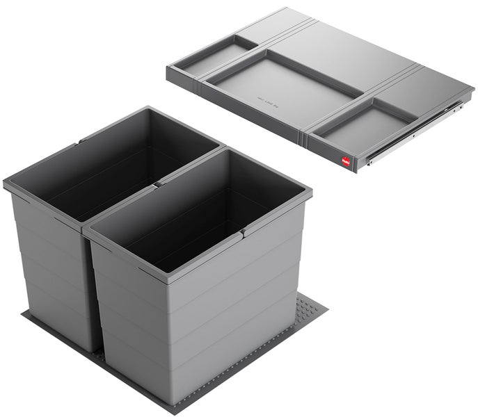 Abfalltrennsystem mit zwei Behältern und Ablagefach