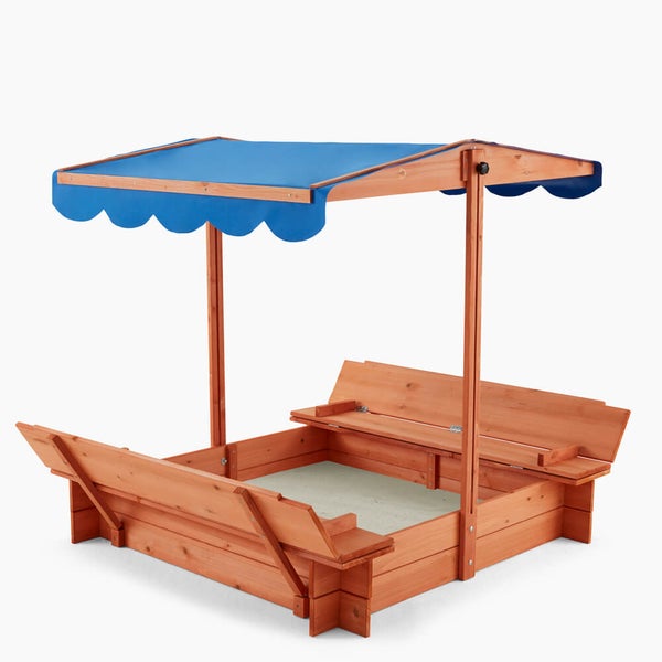 Home Deluxe - Sandkasten BUDDELKISTE - Mit verstellbarem Dach und Bodenplane - Maße: 110 x 110 x 110 cm - inkl. komplettem Montagematerial I Sandspielkasten Holzsandkasten Sandspielzeug