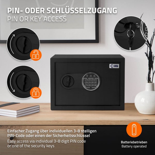 ECD Germany Safe Tresor 16L 35x25x25cm, stabiler Stahl, Wandtresor mit Sensorlicht & Digitale Tastatur für Schmuck Bargeld Dokumente, Elektronischer Möbeltresor Geldkassette mit PIN-Code & Schlüssel