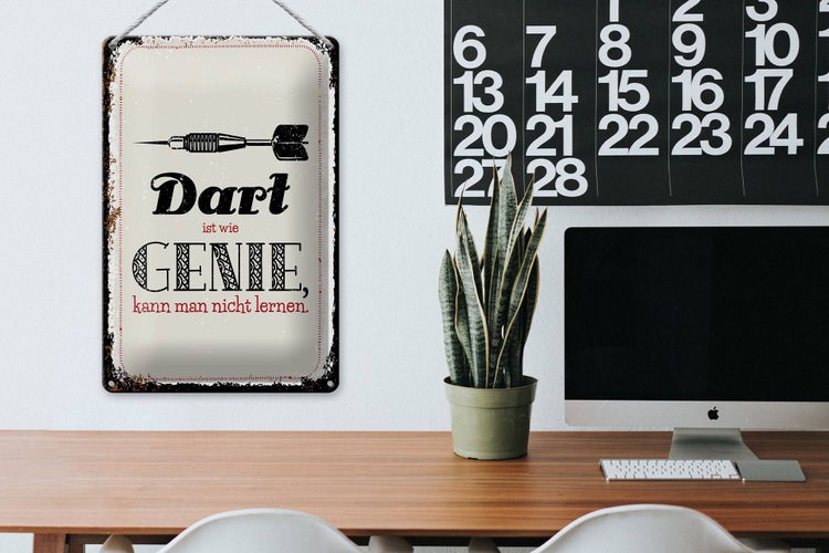 Blechschild Spruch Dart Genie kann man nicht lernen 20x30cm