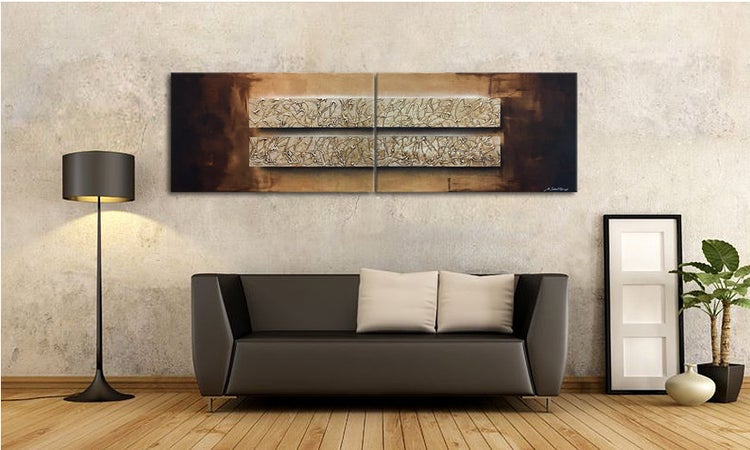 Das Leinwandbild -Silver Tracks- 200x60x2 cm handgemaltes Unikat