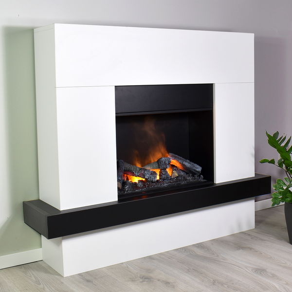 GLOW FIRE Elektrokamin 'Hera Opti Myst' | Wasserdampf Kamin mit Heizung inkl. Holz in weiß als Standkamin| HxBxT: 110x126x32cm