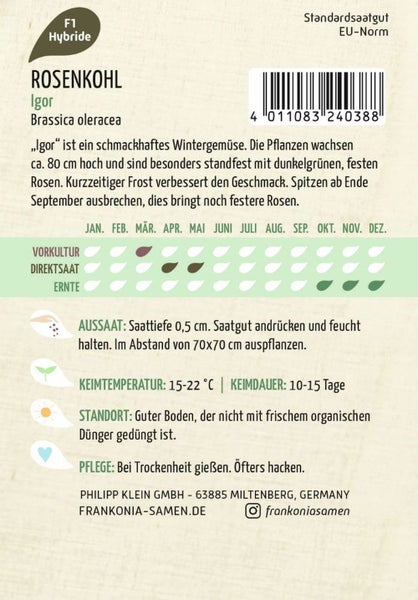 Rosenkohl Igor Brassica oleracea Saatgutpackung