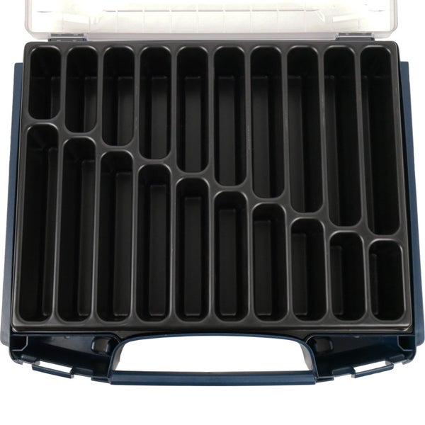 Leere Sortimentskassette mit Fächern unterschiedlicher Größe