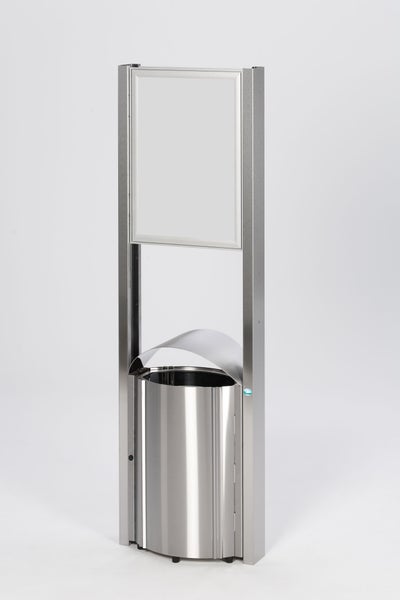 PROREGAL Robuster Standabfallsammler Mit Schutzdach Werbefläche Für Aussenbereich 50 Liter HxBxT 180 x 48 x 35 cm Edelstahl