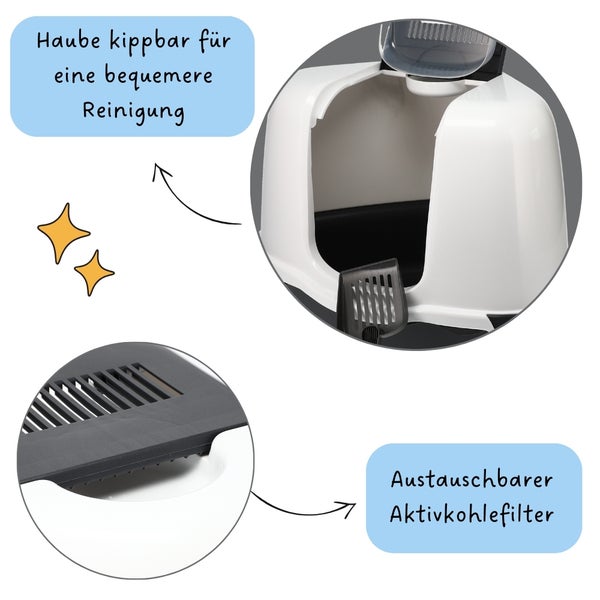 Katzenklo Ecke Große platzsparende Eck Katzentoilette mit Deckel Katzen WC Haube Ecktoilette inkl. Filter Schaufel XXL