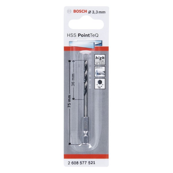 Bosch 1x HSS PointTeQ Hex Sechskantbohrer 3,3 x 36 x 75 mm - 2608577521