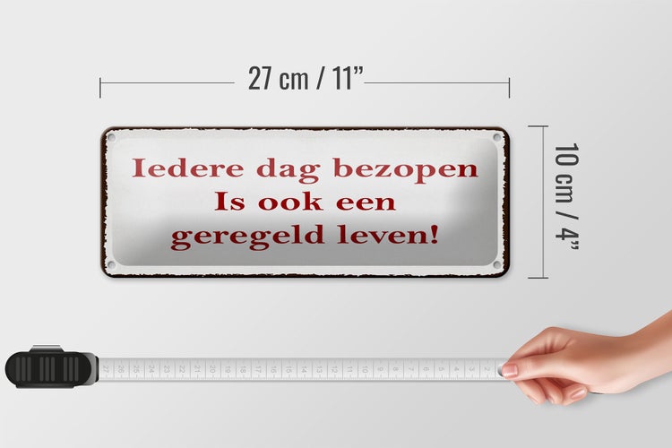 Blechschild Spruch 27x10 cm ledere dag bezopen is ook een geregeld leven