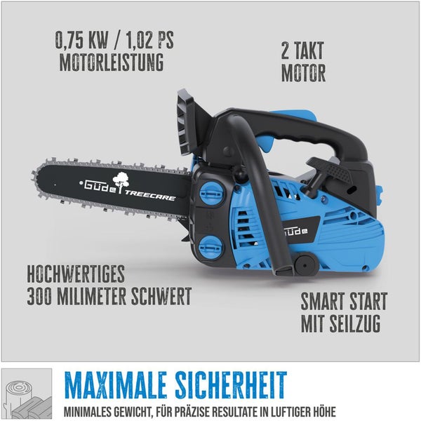 GÜDE Kettensäge mit 0,75 Kilowatt Motorleistung und 300 Millimeter Schwertlänge