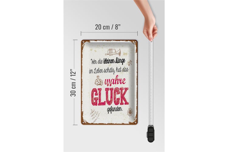 Blechschild Spruch Wer kleine Dinge schätzt hat Glück 20x30cm