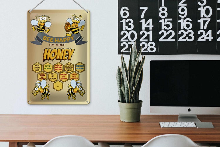 Blechschild Spruch 20x30cm Bee happy eat more honey Honig