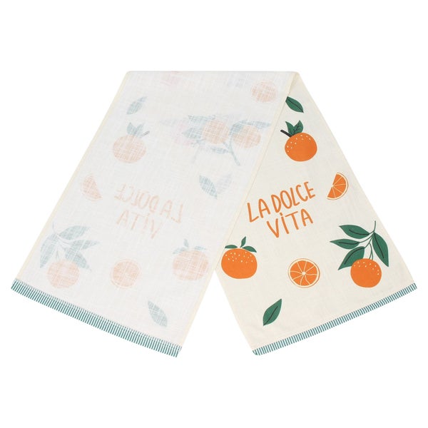 Geschirrtuch mit Orangen-Motiv und dem Schriftzug La Dolce Vita.