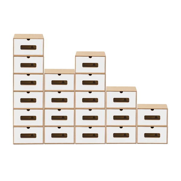 20x Schuhaufbewahrung BRAUN / WEISS mit Sichtfenster Aufbewahrungsbox Stapelbar Storage Box Schuhbox Schuhkarton Schuhschachtel Allzweckbox Schublade Pappe aus Kraftpapier