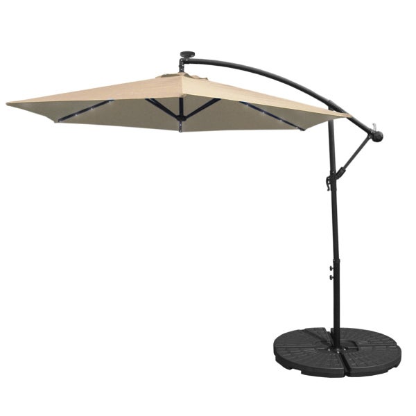 300cm LED Ampelschirm Sonnenschirm mit fächerförmigem Sockel - Beige