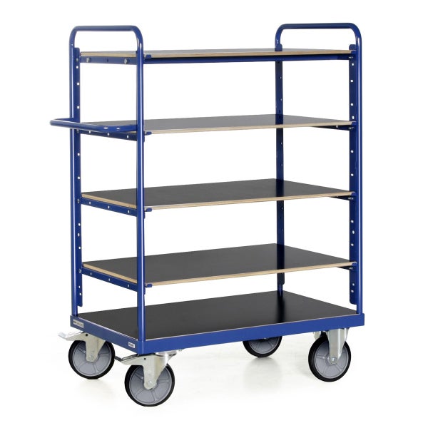 Transportwagen mit vier Ablagen aus Metall und Holz