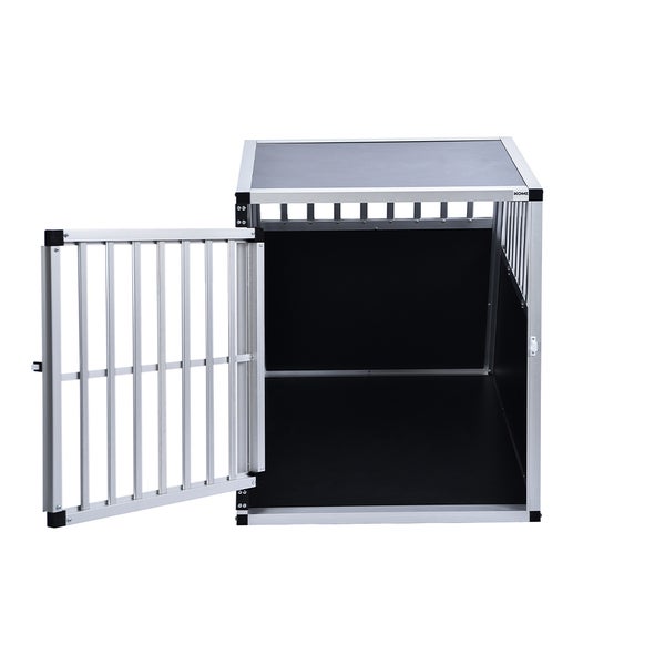 Home Deluxe - Hundetransportbox Alu SKITO - L - 90 x 65 x 69 cm - Farbe: Silber / Schwarz - Material: MDF Platten, Aluminium I Hundetransportbox Transportlösung Alu-MDF-Material Tierfreundlich