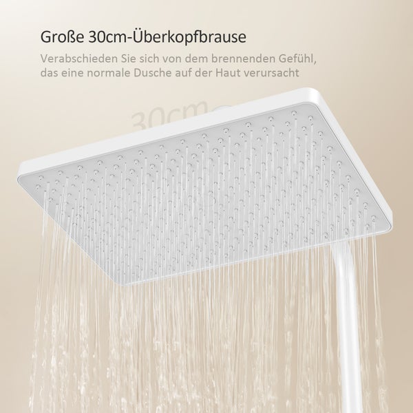 EMKE Duschsystem mit Thermostat Glasablage, Handbrause, 3 Strahlart(en), 45cm Thermostatische Platte,Regendusche mit Armatur