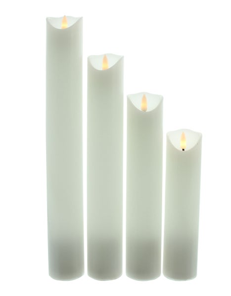 FRANK FLECHTWAREN | LED-Kerze Elegance, 4er Set, D: 5 cm, H: 20 cm, H: 25 cm, H: 30 cm, H: 35 cm    , WACHS, KUNSTSTOFF